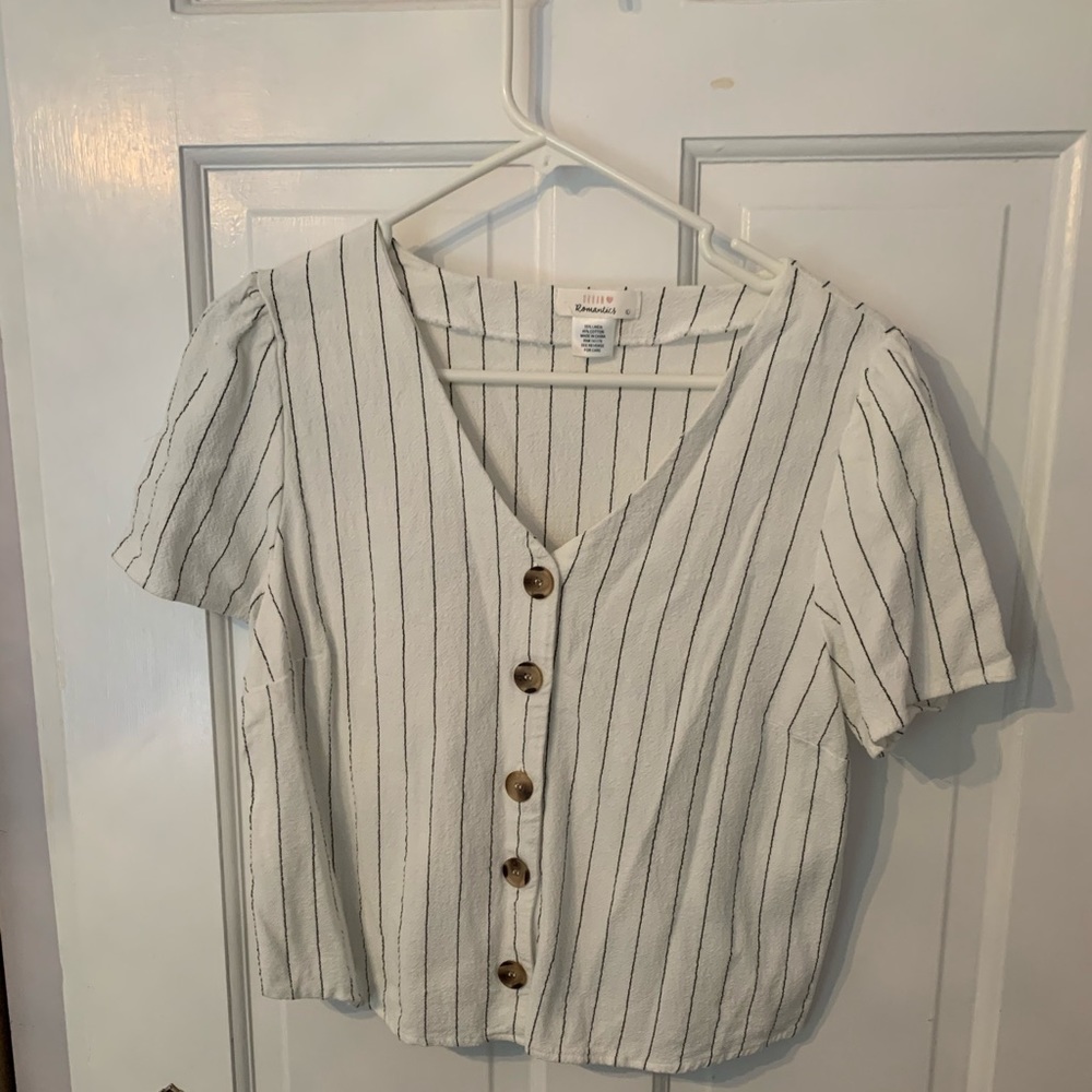 black and white stripes button down top